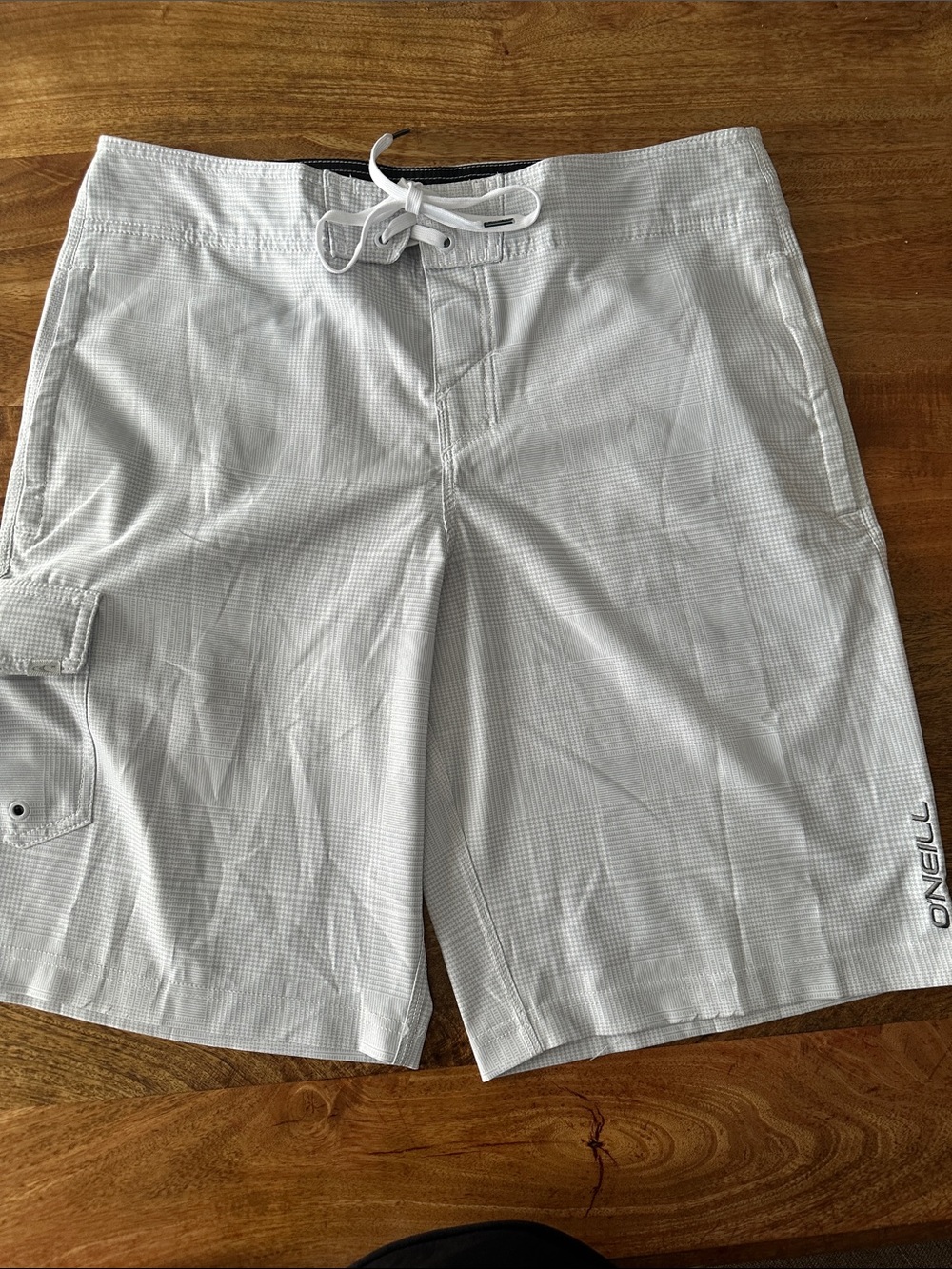 O'Neill White Men's Swim Board Shorts with Side Cargo Pocket